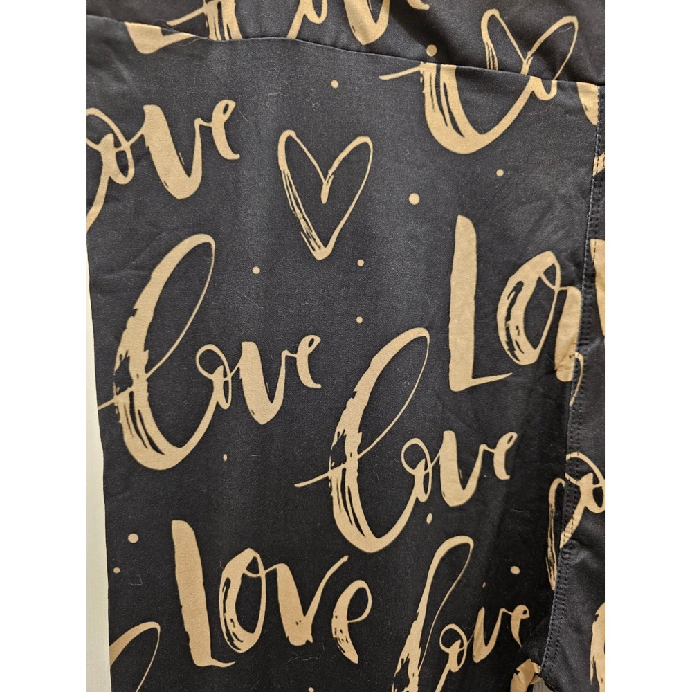 Black Gold Love Script Heart Print Leggings Women Large High Waist Stretchy